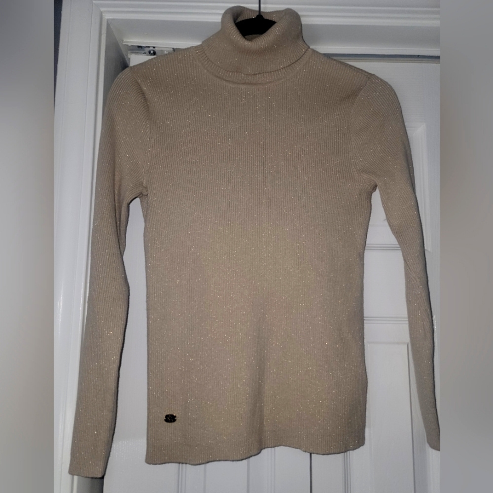 Ralph Lauren Champagne Sparkle Ribbed Long Sleeve Turtleneck Blacklabel
